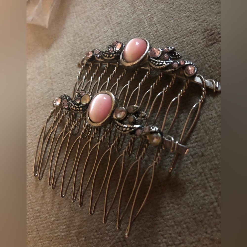 Elegant Pink Stone Hair Combs - 71A $20 or $15 w/offer